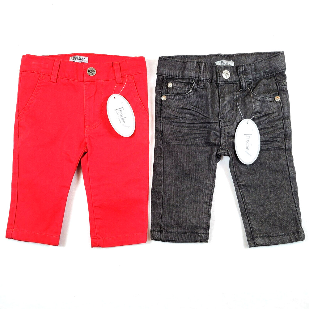 Frenchie Mini Couture Baby Unisex Holiday Chino Jean Pant Size 6mos Red Lot of 2